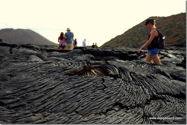 Traversée du champ de lave,  Galapagos, Equateur.